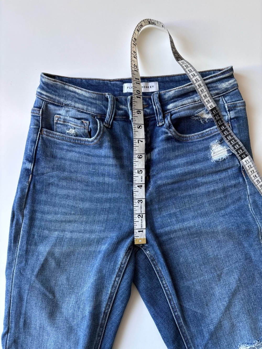 Flying Monkey High Rise Distressed Blue Flare Jeans - Picture 12 of 14